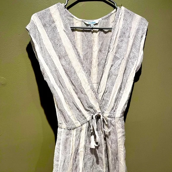 New Blue Island Silver White Wrap Maxi Dress Striped Glitter V Neck Spring - Picture 5 of 16